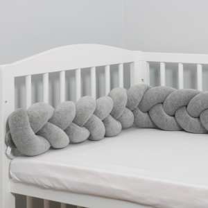Grauer geflochtener Gitterbettschutz, Fonott Rácsvédő #szürke, Babybett Sicherheit, weich und bequem, schützt das Baby vor Stößen - Bettwäsche