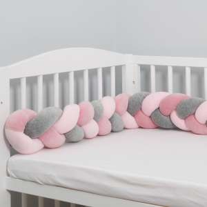 Fonott Rácsvédő #rózsaszín-szürke Baby-Gitterpolster, rosa und graues geflochtenes Gitterpolster, weiches Baby-Gitterpolster, Baby-Gitterpolster für Sicherheit, Baby-Gitterpolster für Dekoration - Innenarchitektur
