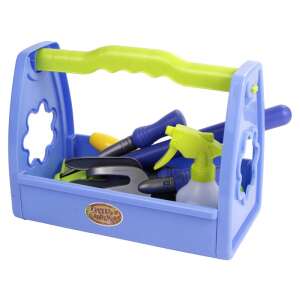 Little Gardener's Tool Set, blue plastic toolbox with gardening tools for kids, pretend play - Sport & Leisure