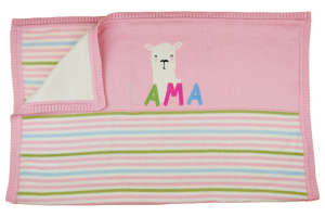 Rózsaszín kötött babatakaró láma mintával, 70x90cm - Babatakaró
