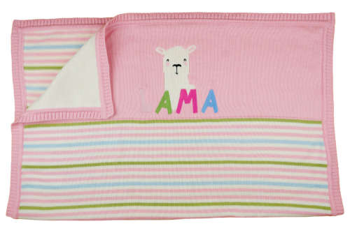 Rózsaszín kötött babatakaró láma mintával, 70x90cm