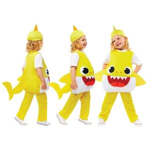 Baby Shark toddler costume, multiple angles. Yellow Baby Shark dress-up for kids. - OEM