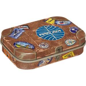 RETRO Pan Am tin box with mint candies, vintage suitcase design - Cukorka