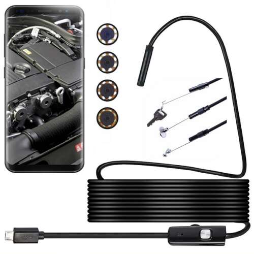 Android Endoscope Camera with 5m cable, waterproof, 6 LED lights, 3 attachments, view on your phone