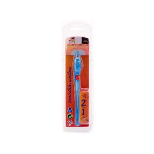 2 in 1 invisible ink pen with UV light in the cap, blue color, packaged