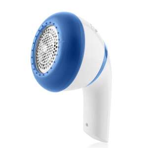 Golarka do tkanin ETA Linty II, biała i niebieska, widok pod kątem - Wióry tekstylne