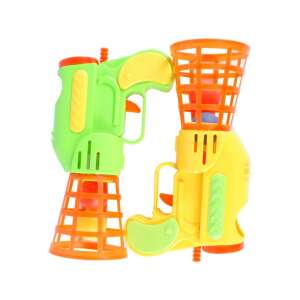 Pair of toy guns with baskets for catching balls, green and yellow, for kids to play catch - Outdoor Toy