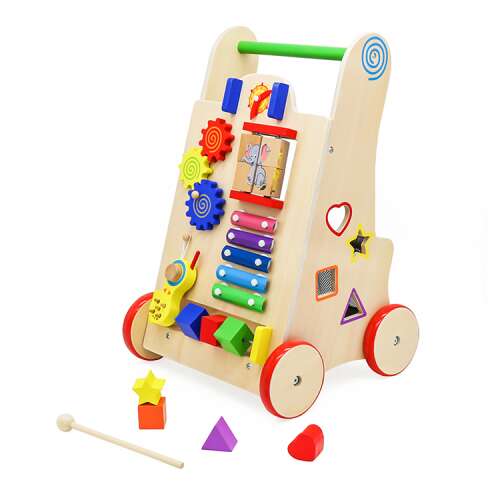 LittleONE by Pepita wooden baby walker and activity center with blocks and silicone wheels