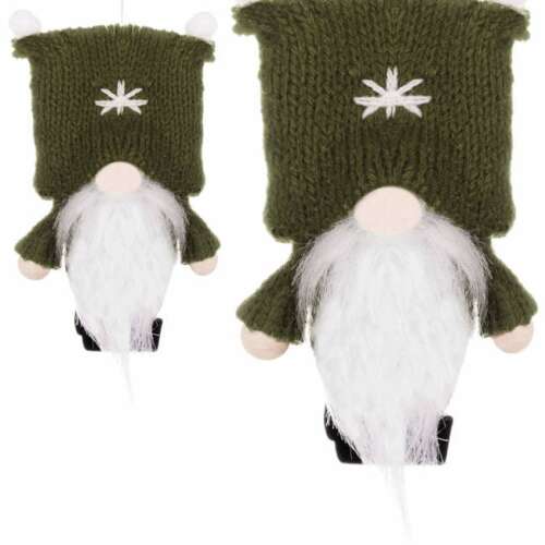 Коледна украса Springos джудже зелено 8 см с бяла брада и звезда на шапката