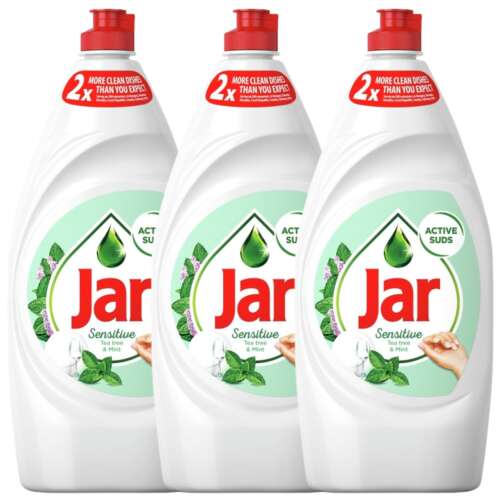 Paket od 3 Jar Sensitive Tekući deterdžent za pranje posuđa Tea Tree & Mint, 900ml svaki, nježan za ruke, snažno čišćenje