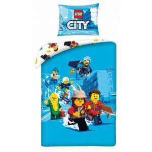 Set de lenjerie de pat Lego City pentru copii, cu o husă de plapumă albastră cu personaje Lego City și o husă de pernă albă cu logo-ul Lego City - Lenjerie de pat - tineri și adulți
