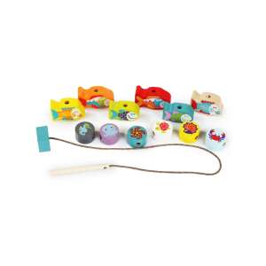 CubiKa wooden fish threading toy, colorful fish and sea creatures, string and stick for threading - Cubika