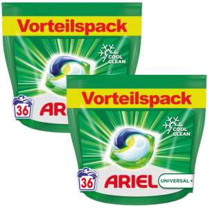 Capsule de detergent Ariel All-in-1 PODS Universal+, 2 pachete a 36 capsule - Gel de spălare, Clătiți și Capsulă de spălare