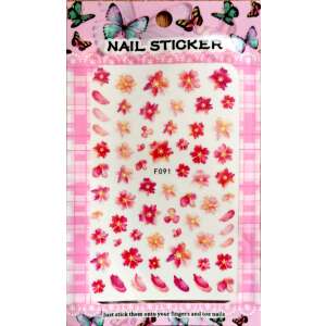 Köröm matricák rózsaszín virágokkal, F091 - Körömmatrica