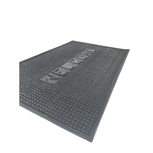 Szögletes nézet Welcome lábtörlő, fekete gumi szőnyeg