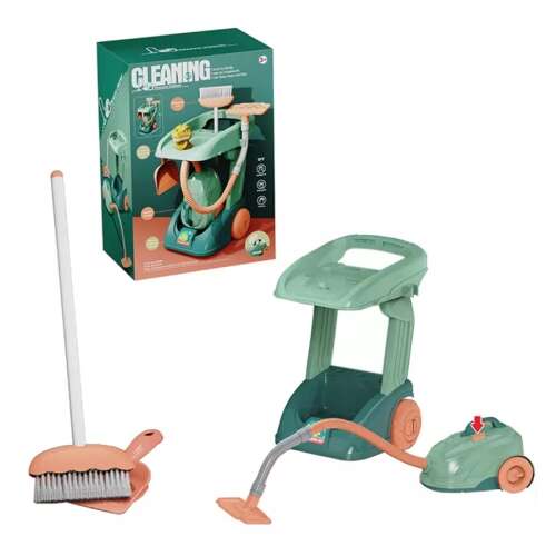 Pepita Cleaning Set with Sound Effects, a toy cleaning set with a cart, broom, dustpan, and vacuum cleaner, perfect for pretend play