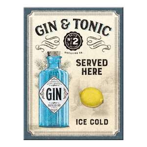 Gin & Tonic Podávané Tu Magnet na Chladničku, Retro Štýl, Dekorácia Kuchyne - Magnety na chladničku