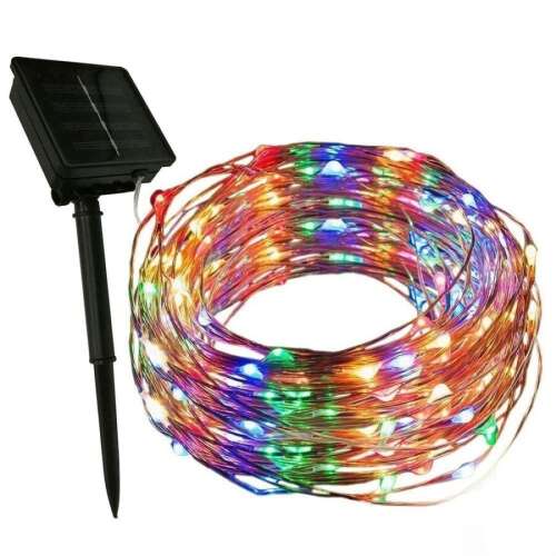 Ghirlanda luminoasă solară colorată pentru grădină 10 m, 100 LED, multicolor, cu energie solară, sârmă de cupru, lumini de șir pentru exterior, lumini de zână