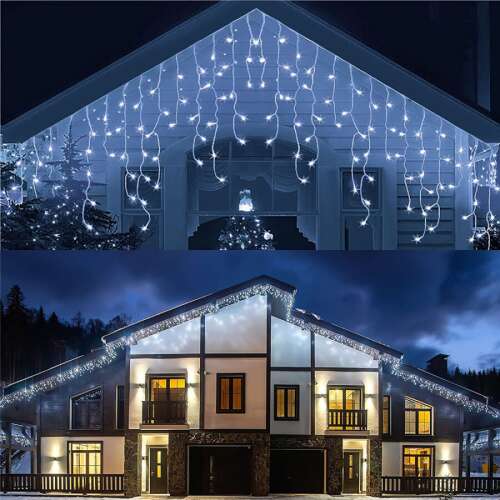 Karácsonyi jégcsap fényfüzér fényeffektes, 500 LED, 25 m, hidegfehér, toldható, kültérre és beltérre