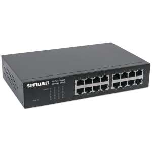 Intellinet 16-Port Gigabit Ethernet Switch, schwarz, Vorderansicht - Intellinet
