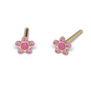 Arany virág fülbevaló pár rózsaszín kövekkel - Nono