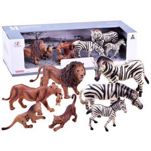 Safari állatkészlet, oroszlán és zebra figurák