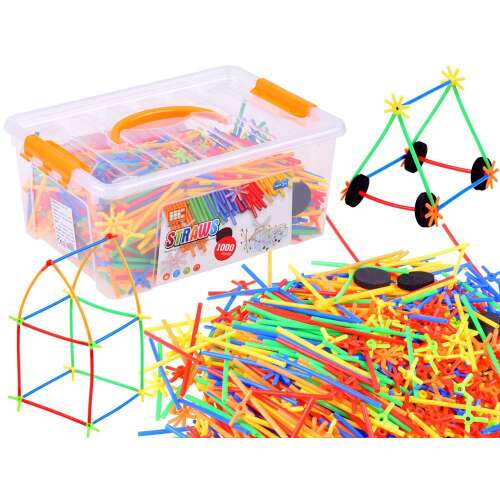 1000 piece creative straw building set with storage box, colorful straws and connectors, build 3D structures, STEM toy
