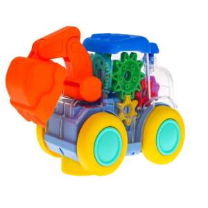 Colorful toy excavator with light and sound effects, transparent body with gears, 17 cm x 11 cm x 9 cm - Ramiz