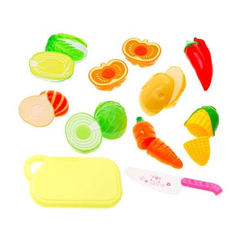 Play food set with vegetables, cutting board and knife