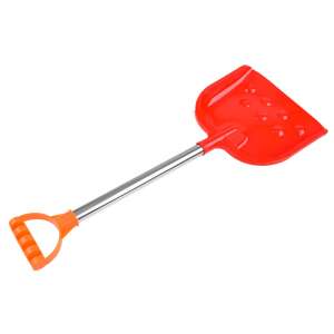 Red plastic shovel with orange handle and metal shaft, 66 cm long - Inflatable Toy & Beach Toy