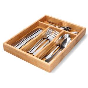 Bamboo cutlery organizer with 4 compartments, 34x25x4.5 cm - Cutlery holder