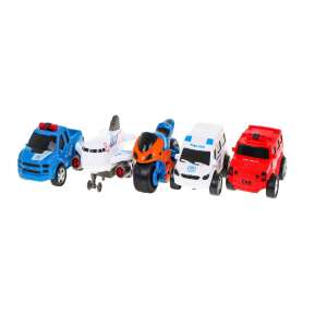Wind-up toy car set, includes police car, airplane, and motorcycle - Ramiz