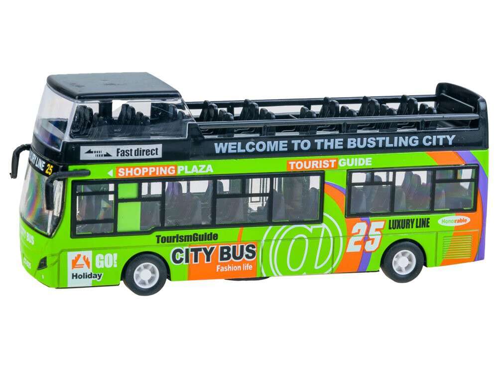 Fém autóbusz modell zöld színben