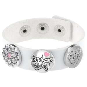 Fehér bőr karkötő 'Sisters' medállal, szív medállal és virág medállal - Női óra