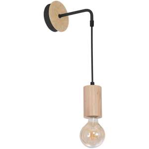 Fekete és fa fali lámpa hosszú karral és lógó izzóval - Fali lámpa
