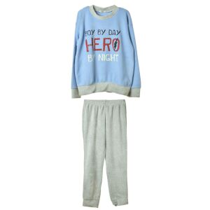Benetton Hero blue and grey boy's pajama set with 'Boy by Day, Hero by Night' slogan - Kids' Pajama & Nightgown