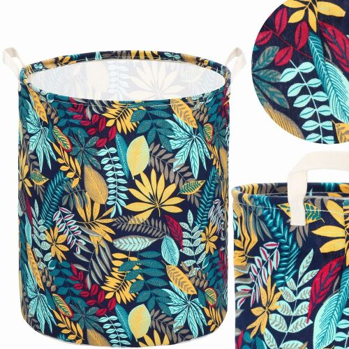Textile laundry basket, colourful, leaf pattern, 80L toy bin 119994136