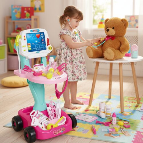 Pepita toy Medical trolley with ECG machine, accessories, light and sound effects 17pcs #pink 143471583