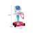 Pink medical cart toy with EKG machine, light and sound effects, and 17 accessories, dimensions