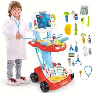 Pepita Toy Doctor's Cart with EKG Machine, Accessories, Lights, and Sounds, 17 pieces #red