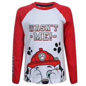 Nickelodeon Paw Patrol Marshall Langarmshirt für Jungen, weiß mit roten Ärmeln, mit Marshalls Gesicht und dem Text 'Wasn't -Me!' - Marshall