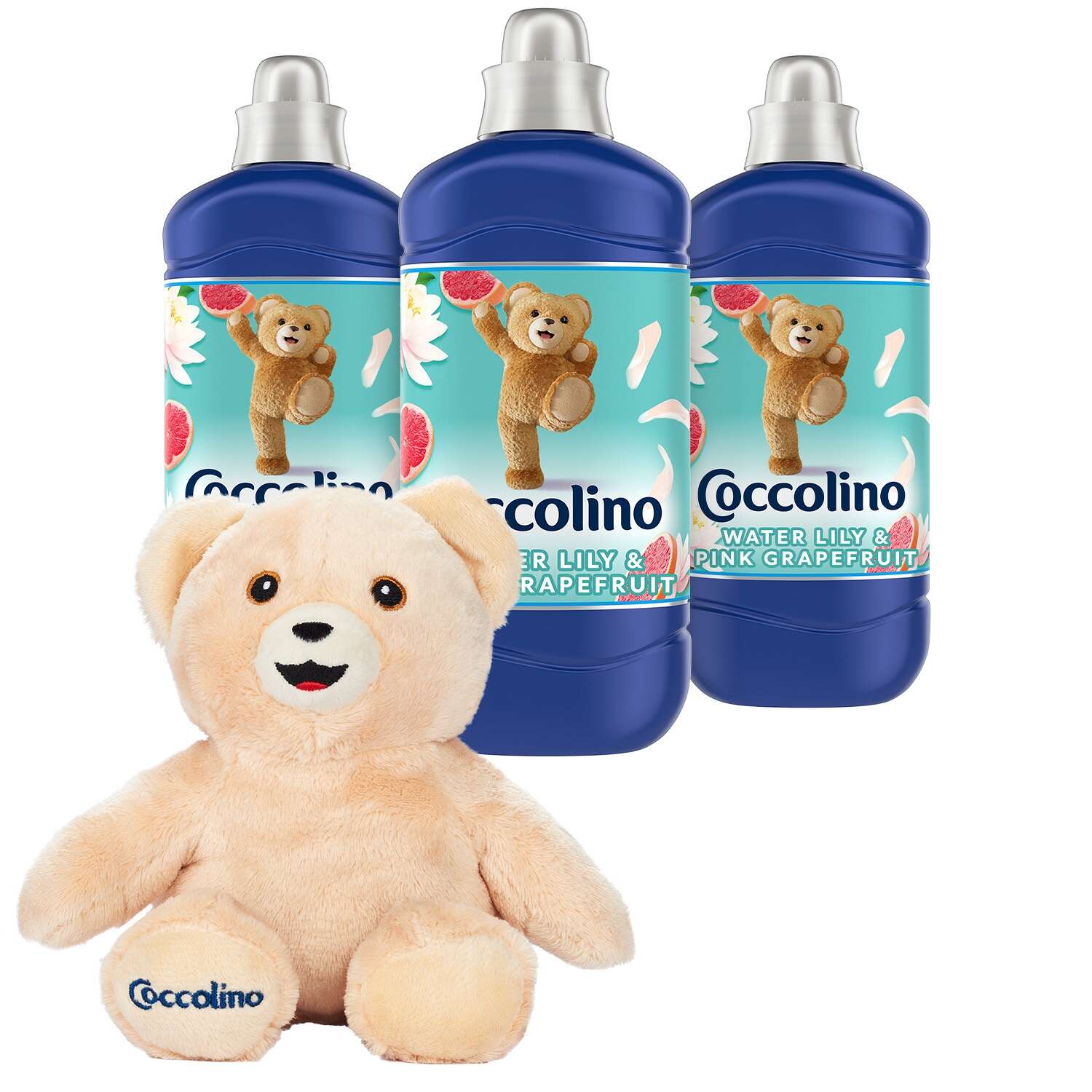 Coccolino Creations Öblítőkoncentrátum Water Lily & Pink Grapefruit 174 mosás (3x1450ml) + Coccolino Maci