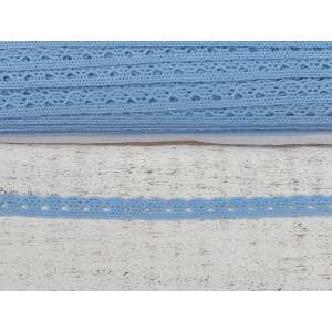 Világoskék pamut csipke szegély, 1cm széles, 2 méter hosszú - Csipke