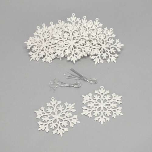 Ornament de fulg de zăpadă cu paiete albe 12 buc / pachet