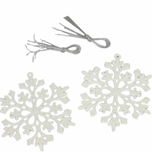 Glitzernde Schneeflocke Dekoration weiß, 12er Pack, Weihnachtsbaumschmuck
