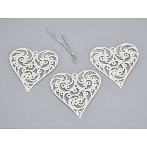 Set of 3 white filigree heart Christmas ornaments