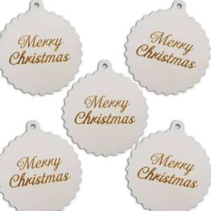 5 опаковки бели кръгли коледни украшения с надпис Merry Christmas в златист цвят