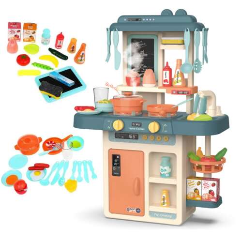 Pepita Kuchnia Zabawkowa z Światłem i Dźwiękiem, 42 elementów, niebieski, zestaw kuchenny dla dzieci, zabawa w odgrywanie ról, zabawki do gotowania, akcesoria kuchenne, zabawkowe jedzenie
