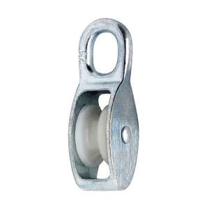 Egyszerű kötélcsiga 25mm átmérővel, 7mm kötélhez, 230kg teherbírású, műanyag görgővel, fém kerettel - Kötélcsiga