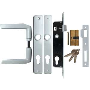 Elzett ajtózár szett fehér ajtókilinccsel, hengerrel, kulcsokkal és zárólemezzel - Ajtó